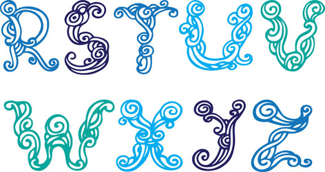 swirly hand drawn font letters set r-z vector