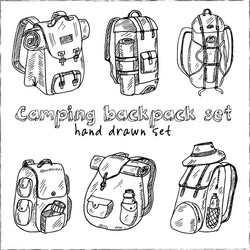 Set of hand drawn camping equipment drawings Vector Image
