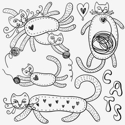 cats doodles set Vector Image