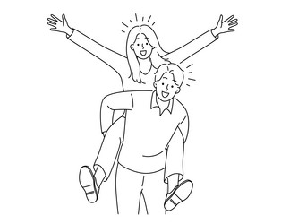 Happy woman piggyback smiling man vector