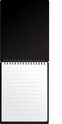 Open black notebook in lines vector