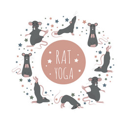 rat yoga poses and exercises cute cartoon clipart vector