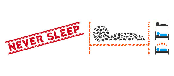 Grunge never sleep line stamp with collage patient vector