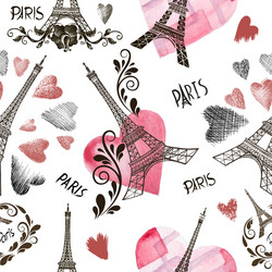 Parisian Heart Eiffel Tower Seamless Pattern vector