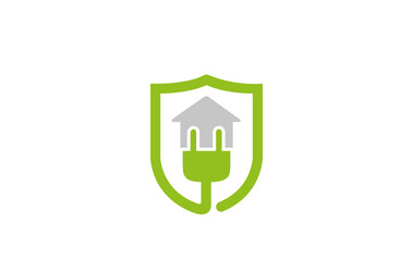 Plug Protection Icon Electricity plug protect plug shield icon logo Vector Image