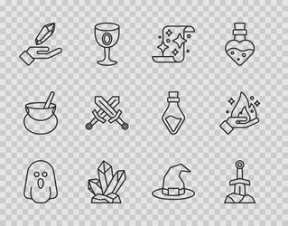 set line ghost sword in the stone magic scroll vector image