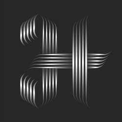 monogram h letter initial logo 3d effect metallic vector