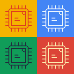 pop art line computer processor with microcircuits vector image