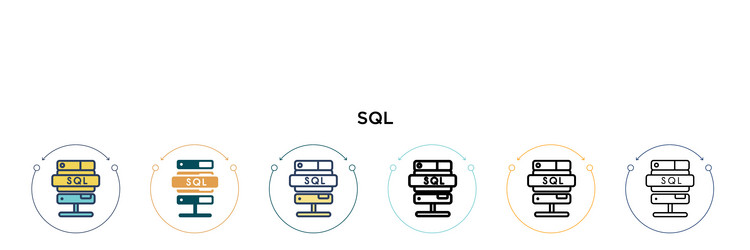 Sql icon in filled thin line outline and stroke vector