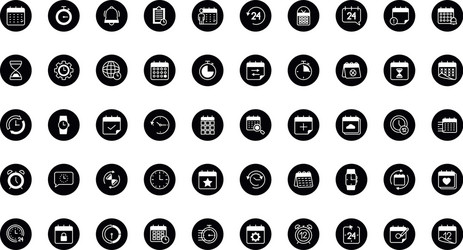 Time and calendar icon set block style vector