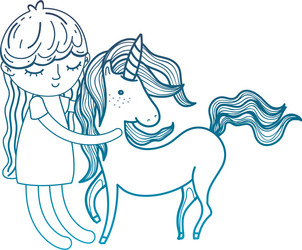 degraded outline cute girl with mythology unicorn vector