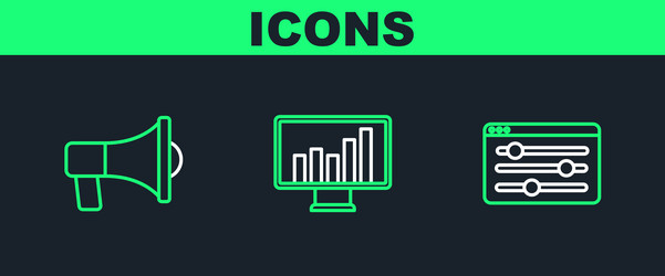set line browser setting megaphone and monitor vector image
