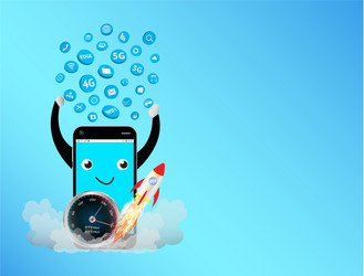 smartphone with speed meter and apps icon floating vector image