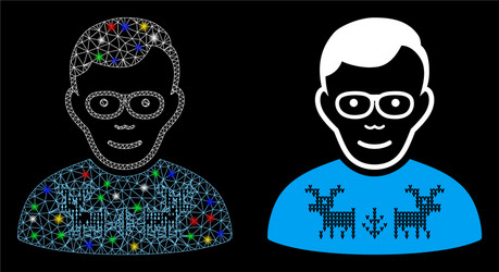 glowing mesh wire frame nerd guy icon with light vector image