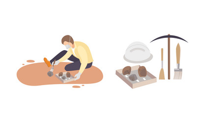man archaeologist with tool searching for material vector image