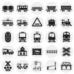 railroad related icons set on circles background vector