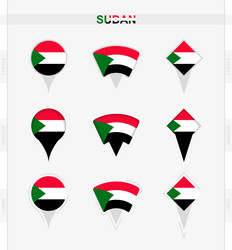 Sudan flag set of location pin icons vector