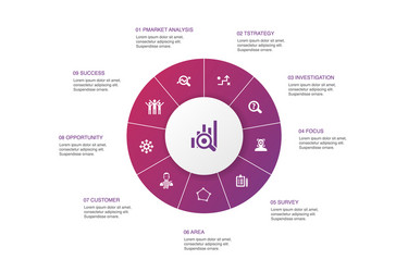 Market research infographic 10 steps circle design vector