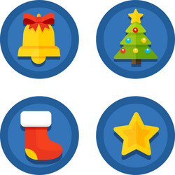 Set collection round blue flat christmas icons vector