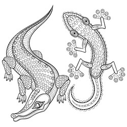 Zentangled Crocodile & Lizard Vector Image