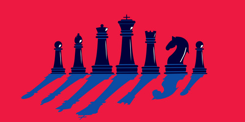 silhouettes of chess pieces on a red background vector