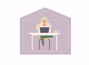 Stay home concept woman working on a computer vector