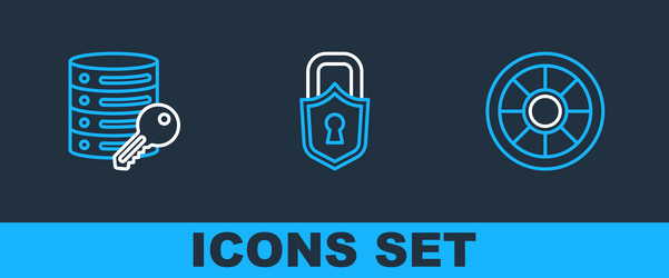 set line safe server security with key and lock vector image