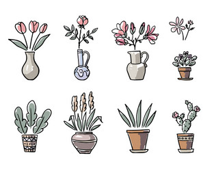 Ceramics and plants vector