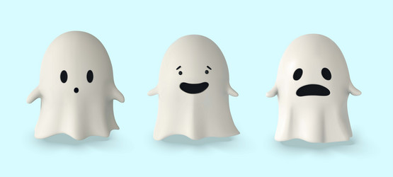 Set of ghost 3d happy halloween vector