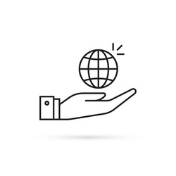 Hand with globe icon black Royalty Free Vector Image