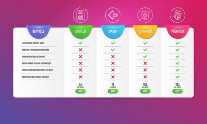 report document left arrow and timer icons set vector image