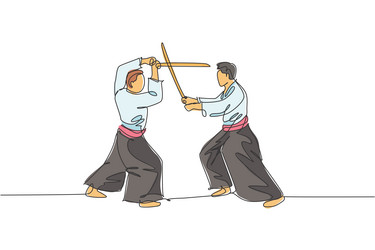 Continuous Line Aikido Sparring Vector Image