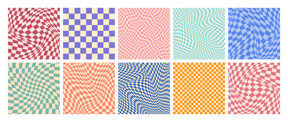 groovy checkered pattern colorful distorted tiled vector image