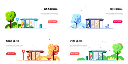 Set seasonal banners for bus schedule vector