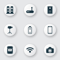 set of 9 computer hardware icons includes vector image