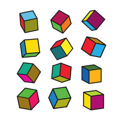 Colorful 3d cube in pop art style vector