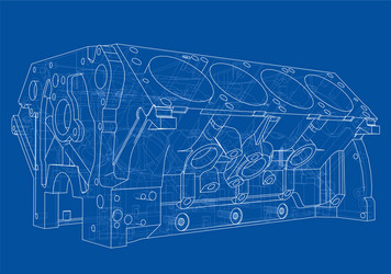 engine block sketch rendering of 3d vector image