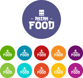 Menu asian food icons set color vector
