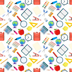 Seamless pattern with different school objects vector