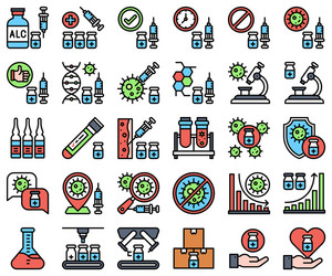 Vaccine development related filled icon set 2 vector