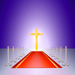 gold cross red carpet and fencing of chrome struts vector