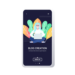 Blogger using laptor high quality content creation vector