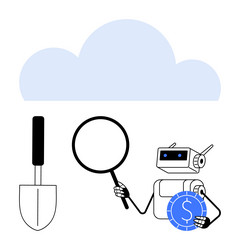 robot analyzing data with magnifying glass vector image