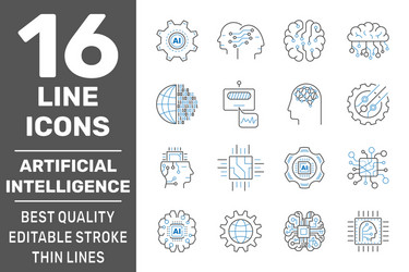 artificial intelligence line icons set vector