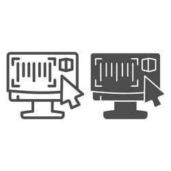 monitor with barcode reader line and solid icon vector image