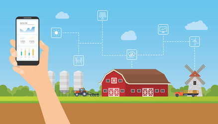 smart farming data monitoring analyze via mobile vector