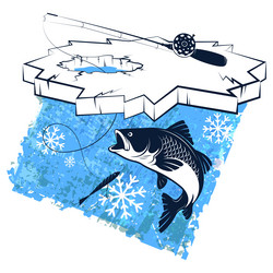 Ice floe with an hole winter fishing rod vector