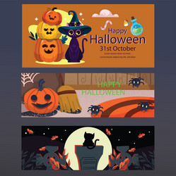 Set of three flat halloween banners vector