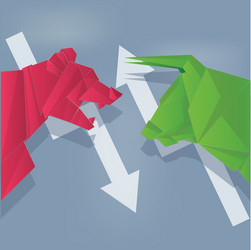 Bull and bear paper art green red with arrow vector