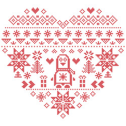nordic pattern in hearts shape with penguin 1 vector image